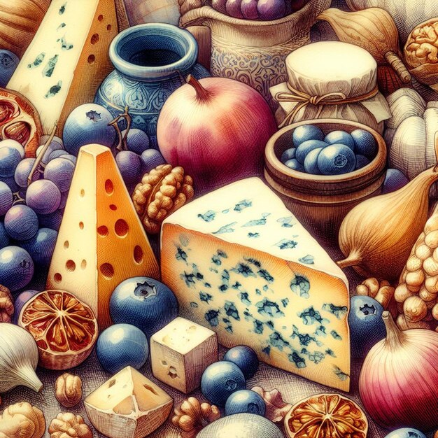 Foto gorgonzola blauer käse lebensmittel stillleben aquarell illustration icon pic tapeten muster textur