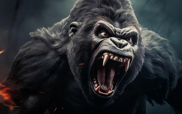 Foto el gorila agitado grita en la ira de la ia generativa