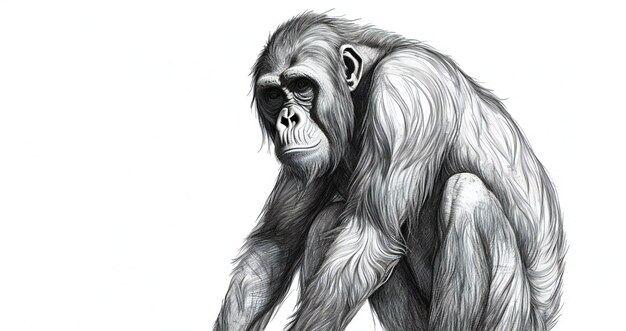 Foto gorila aislado en fondo blanco ilustración dibujada a mano