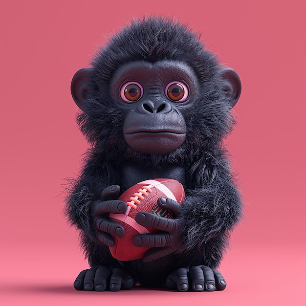 un gorila azul sosteniendo un fútbol con la palabra estadounidense en él