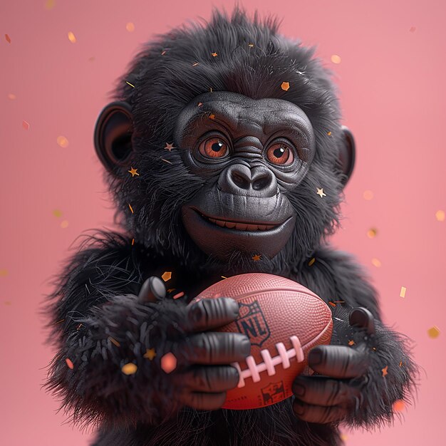 un gorila azul sosteniendo un fútbol con la palabra estadounidense en él