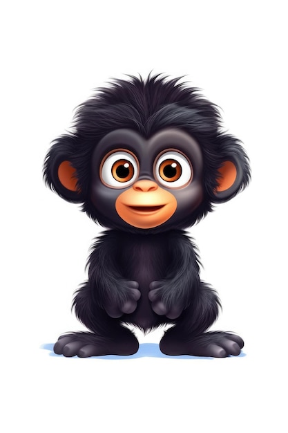 Gorila bebê fofo em estilo de desenho animado em IA generativa de fundo branco