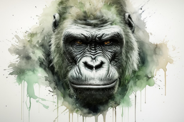 Gorila en colores verde y negro hermosa imagen de ilustración IA generativa