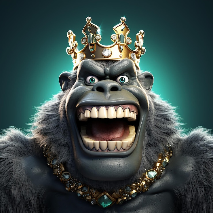 un gorila con una corona como el rey de los gorilas