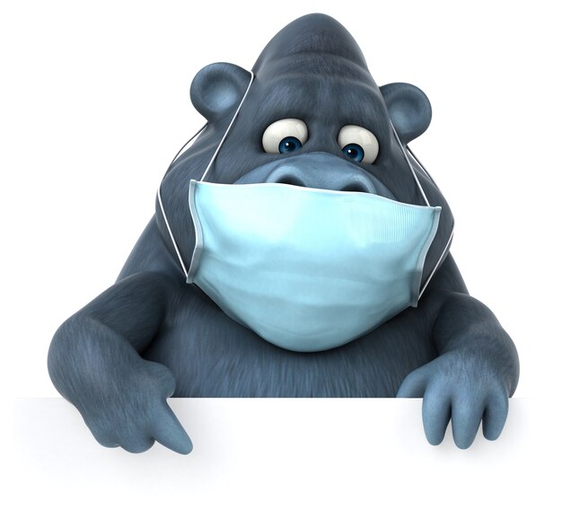 Gorila de desenho animado 3d divertido com uma máscara
