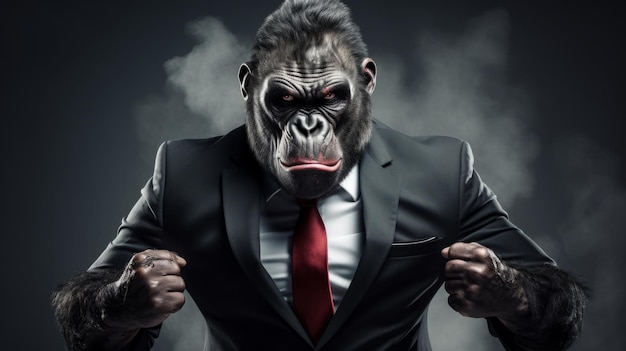 Gorila de Negócios Agressivo Uma Mistura Única de Poder Corporativo e Animal