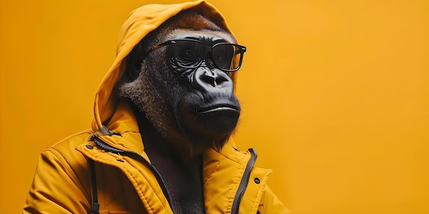 Un gorila elegante y juguetón en ropa de calle urbana que irradia una vibración fresca y humorística Concepto Moda Urbana Gorila Caracter Cool Street Style Actitud juguetona Vibraciones humorísticas
