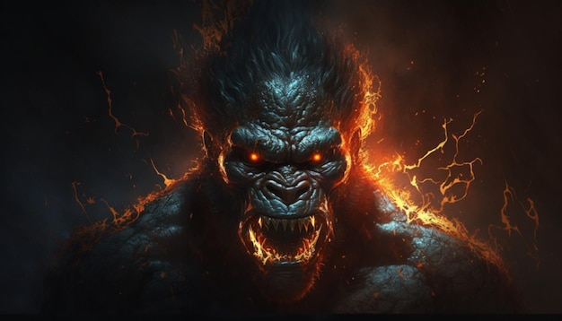 Gorila de fuego enojado