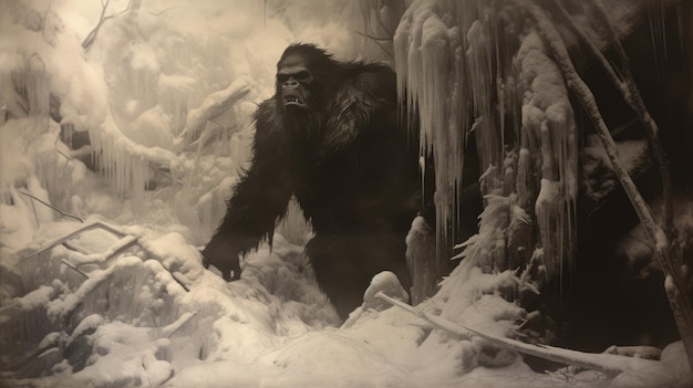 Gorila gigante en la nieve una impresionante obra de arte inspirada en Kazuki Takamatsu y más