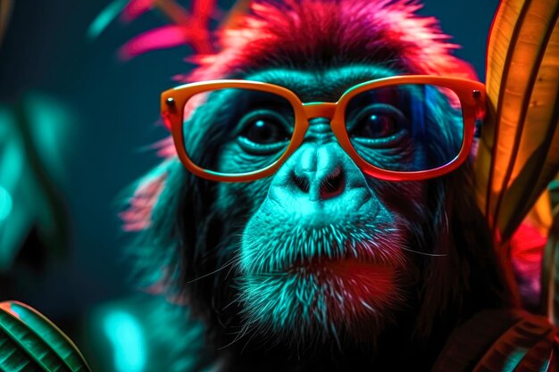 Foto un gorila lindo con gafas, un animal en vacaciones de verano, una ilustración de un animal.