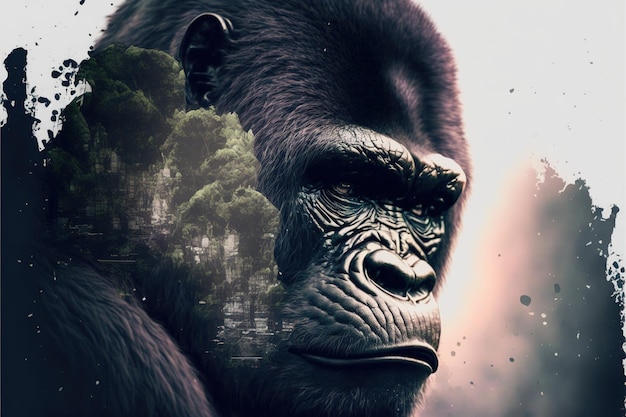 Gorila macho con hombro poderoso y fuerza con mirada tranquila