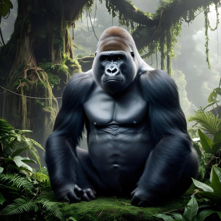 un gorila que está en la jungla con un sombrero