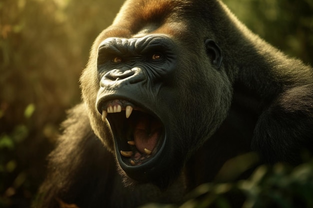 Gorila rugindo irritado Ilustração de alta qualidade Generative Ai