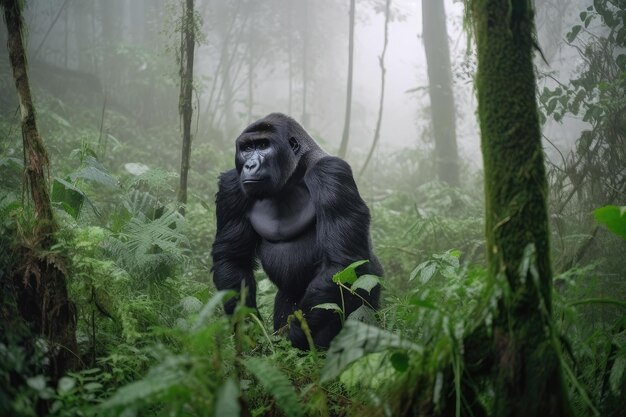 Foto gorila en las selvas tropicales brumosas de áfrica creado con ai generativo