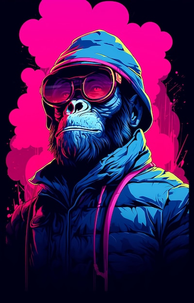 Foto gorilla-affen gang-boss in brille und hut illustration