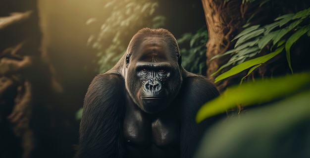 Foto gorilla im dschungel fotografie eines gorillas im dschungel generative ki