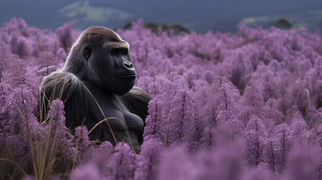 Gorilla in einem Lavendelfeld Tapeten