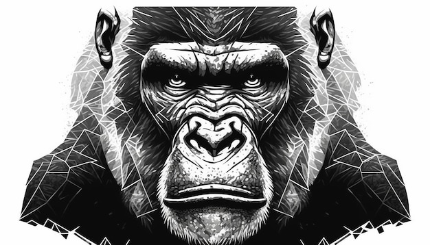 Gorilla-Tierkopf schwarz-weiß Farb-Ai-Generator-Bild