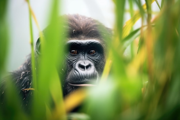 Gorillaaugen blicken durch dichten Nebel