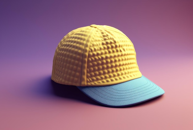 Foto una gorra amarilla con una gorra azul sobre un fondo morado.