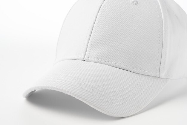 Foto gorra de béisbol blanca sobre un fondo blanco