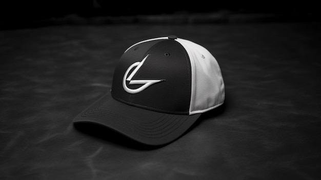 Foto una gorra de béisbol en blanco y negro con el logo del equipo.