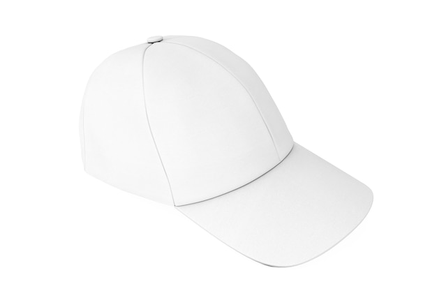 Gorra de béisbol de moda blanca sobre un fondo blanco. Representación 3D.