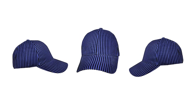 gorra de béisbol de rayas negras y azules aislada sobre un fondo blanco