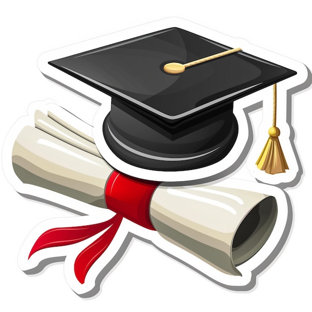 Foto una gorra de graduación con una cinta roja y una borla de oro