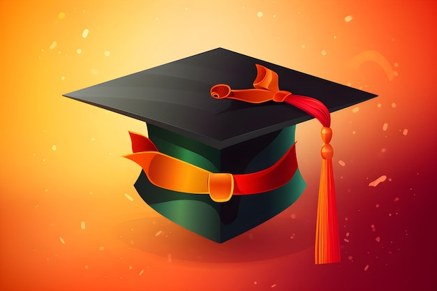 Una gorra de graduación con una cinta roja.