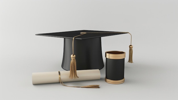 una gorra de graduación con una cinta a su alrededor está al lado de un diploma