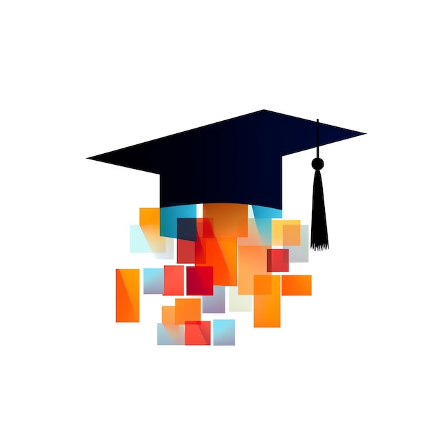 Foto una gorra de graduación con cuadrados coloridos volando fuera de ella