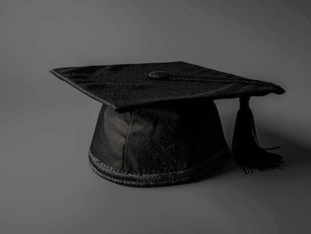 Foto una gorra de graduación negra con una borla dorada