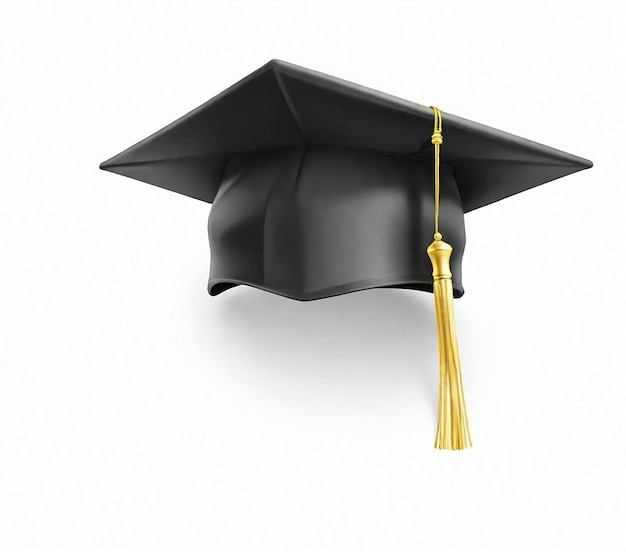 una gorra de graduación negra cuelga de una cuerda con una borla de oro colgando de ella