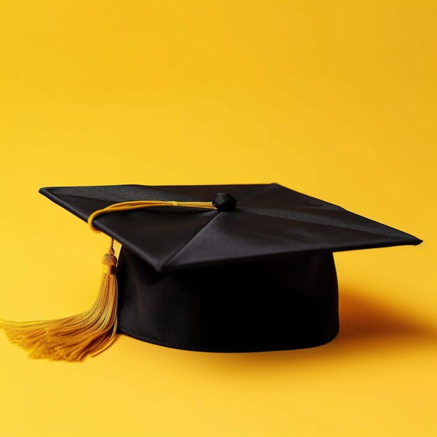 Gorra de graduación negra sobre fondo amarillo IA generativa