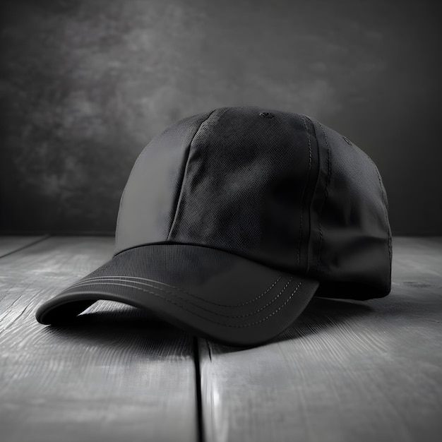 Foto gorra negra de béisbol aislada sobre fondo negro con copyspace