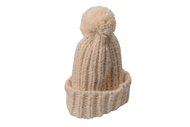 Gorro bege com pom pom isolado em um fundo branco