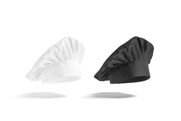 Gorro de cocinero blanco y negro. Cúpula jefe de cocina de tela. Traje de trabajo transparente para jefe de restaurante.