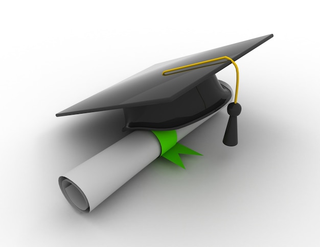 Gorro de graduación, con, diploma., 3d, ilustración