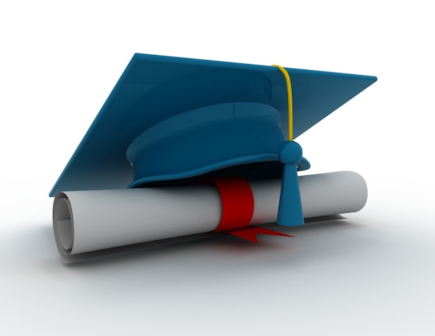 Foto gorro de graduación, con, diploma., 3d, ilustración