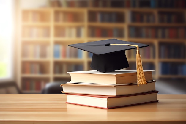 un gorro de graduación en la parte superior de una pila de libros