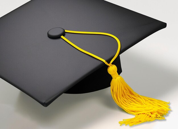Gorro de graduación con tastle amarillo ai generado.