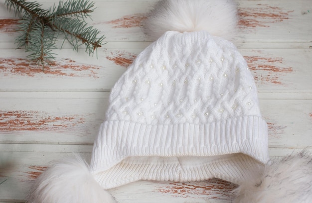 Gorro de punto cálido de invierno para mujer con pompón Rama de abeto verde