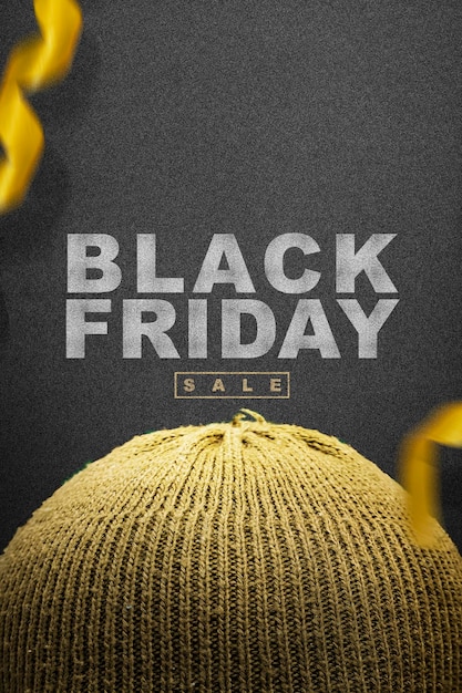 Gorro de punto dorado y texto de venta de Black Friday