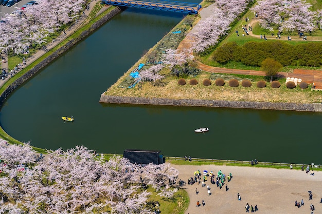 Goryokaku Park im Frühling Kirschblütensaison Luftbild Hakodate Hokkaido Japan