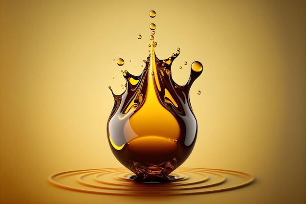 Gota de aceite Brillo amarillo Aceite cosmético o Esencia cosmética Gota de líquido Aceite de motor fresco líquido eco naturaleza 3d render