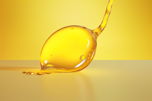 Gota de aceite Brillo amarillo Aceite cosmético o Esencia cosmética Gota de líquido Aceite de motor fresco líquido eco naturaleza 3d render