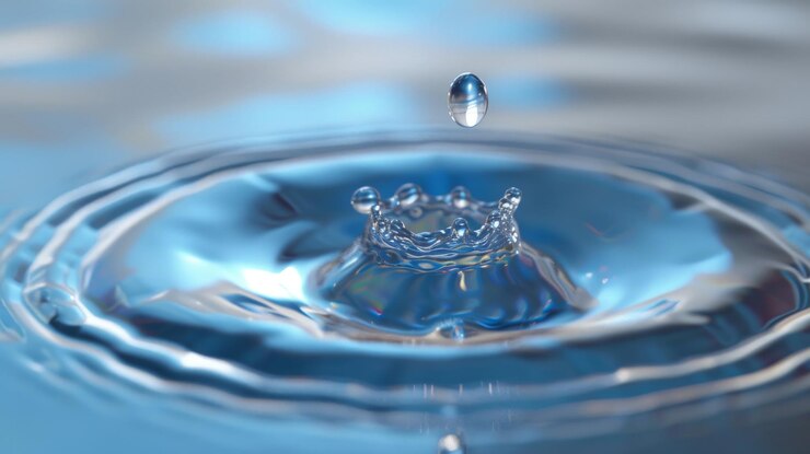 Una gota de agua azul clara con alta resolución