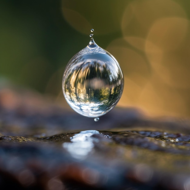 Una gota de agua cae en un charco.