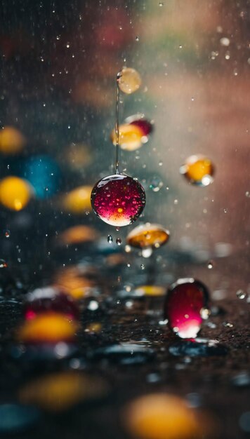 La gota de agua en la carretera durante los días de lluvia fue filmada de cerca.